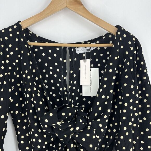 Faithfull The Brand Anthropologie Jumpsuit Size XS Black Helena Polka Dot Bow - Picture 3 of 12